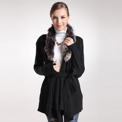 【sheromo 诗若漫】毛领中<em>长款配</em>腰带<em>开衫毛</em>