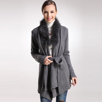 【sheromo 诗若漫】毛领中<em>长款配腰带开衫毛</em>