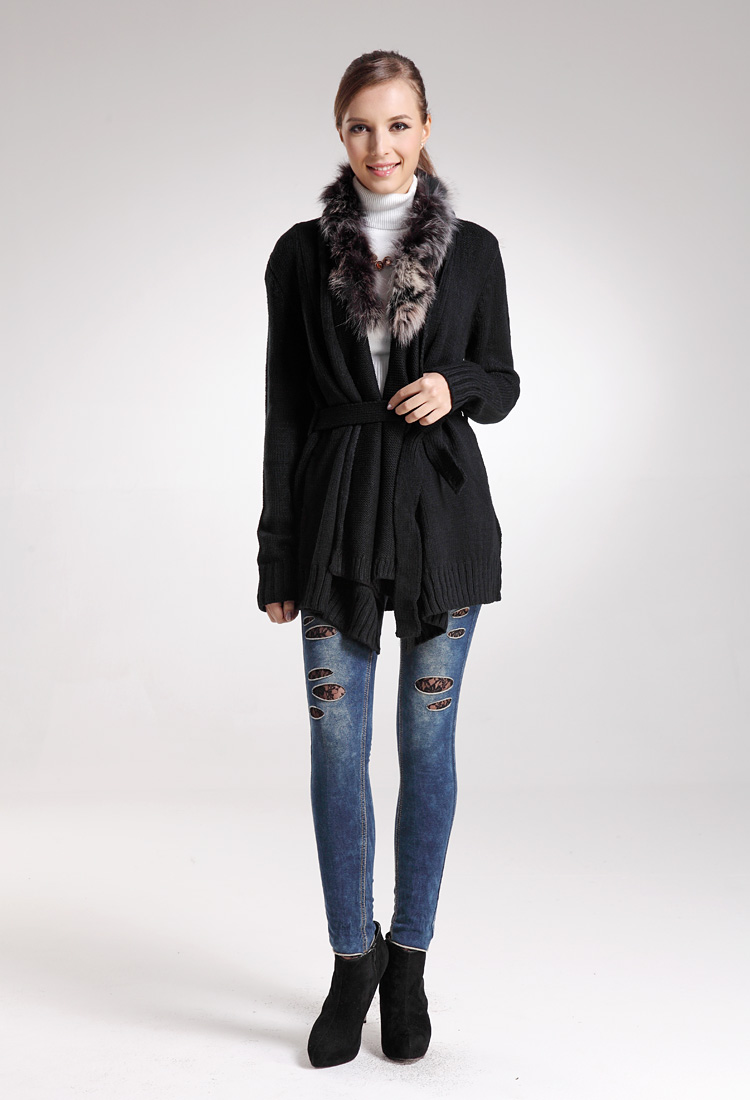 【sheromo 诗若漫】毛领中<em>长款配</em>腰带<em>开衫毛</em>