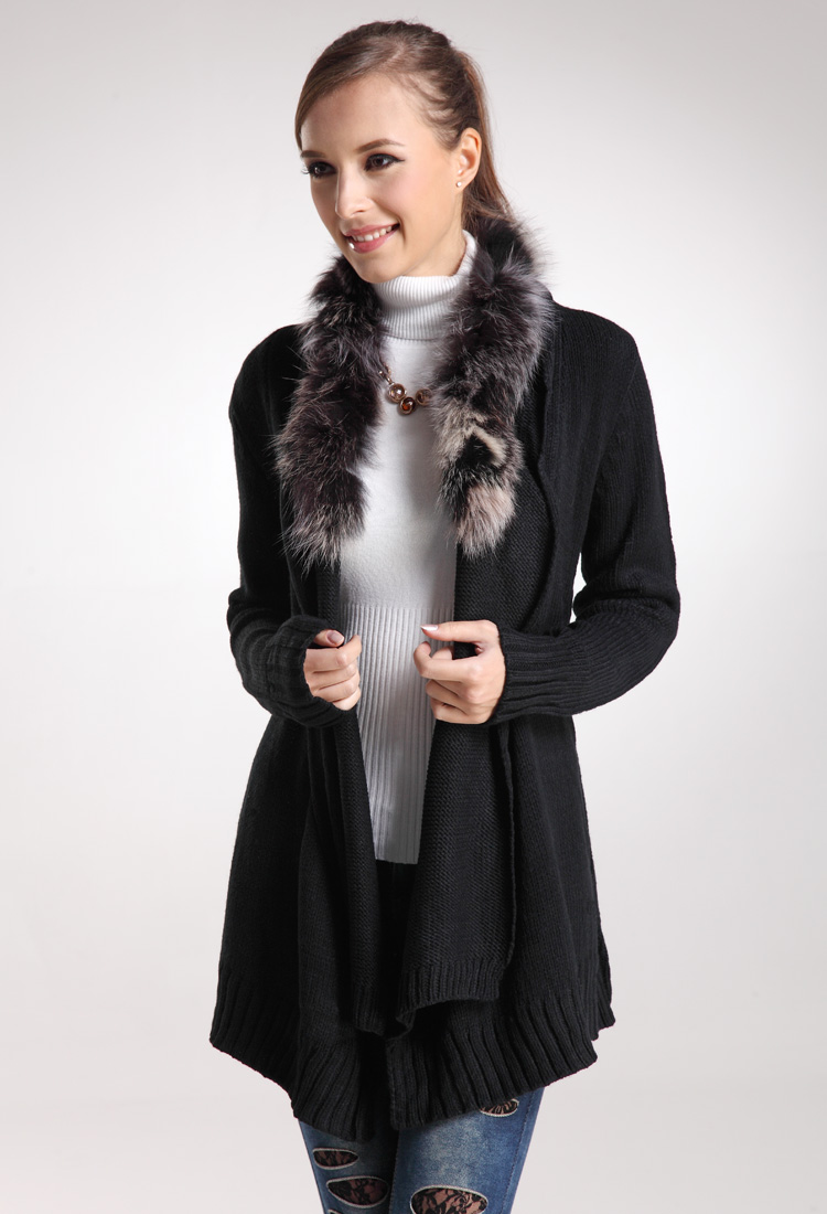 【sheromo 诗若漫】毛领中<em>长款配</em>腰带<em>开衫毛</em>