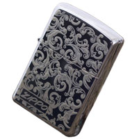 Zippo打火机--黑冰双面刻黑冰富贵唐草-Zippo-日韩精品系列