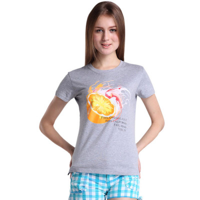 【FEEL MIND】FM女装圆领彩色印花工艺加州柠檬图案纯棉短袖T恤