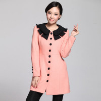 【Sheromo 诗若漫】双层花边领修身长款毛呢大衣（粉色）（断码特价，如
