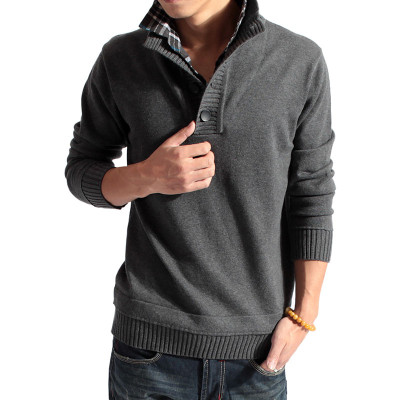 士双层领毛衫假两件针织衫<em>男士毛衣韩版修身</em>线