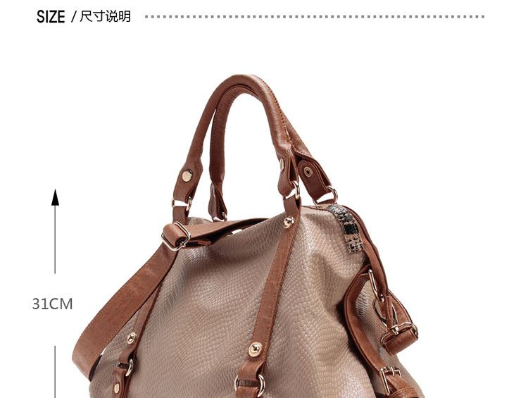 【polo villae】旗舰正品时尚蛇纹欧美风手提单肩斜挎女包(米白色)