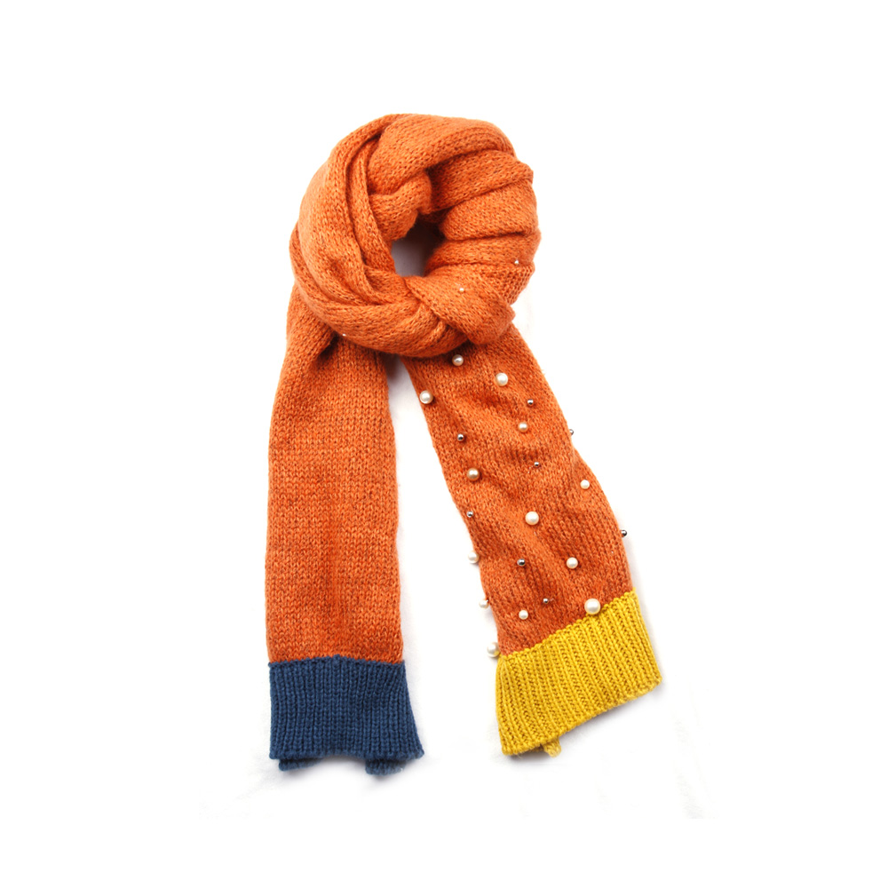 【aleeishe 小栗舍】舒适满天星珍珠围巾(桔红)